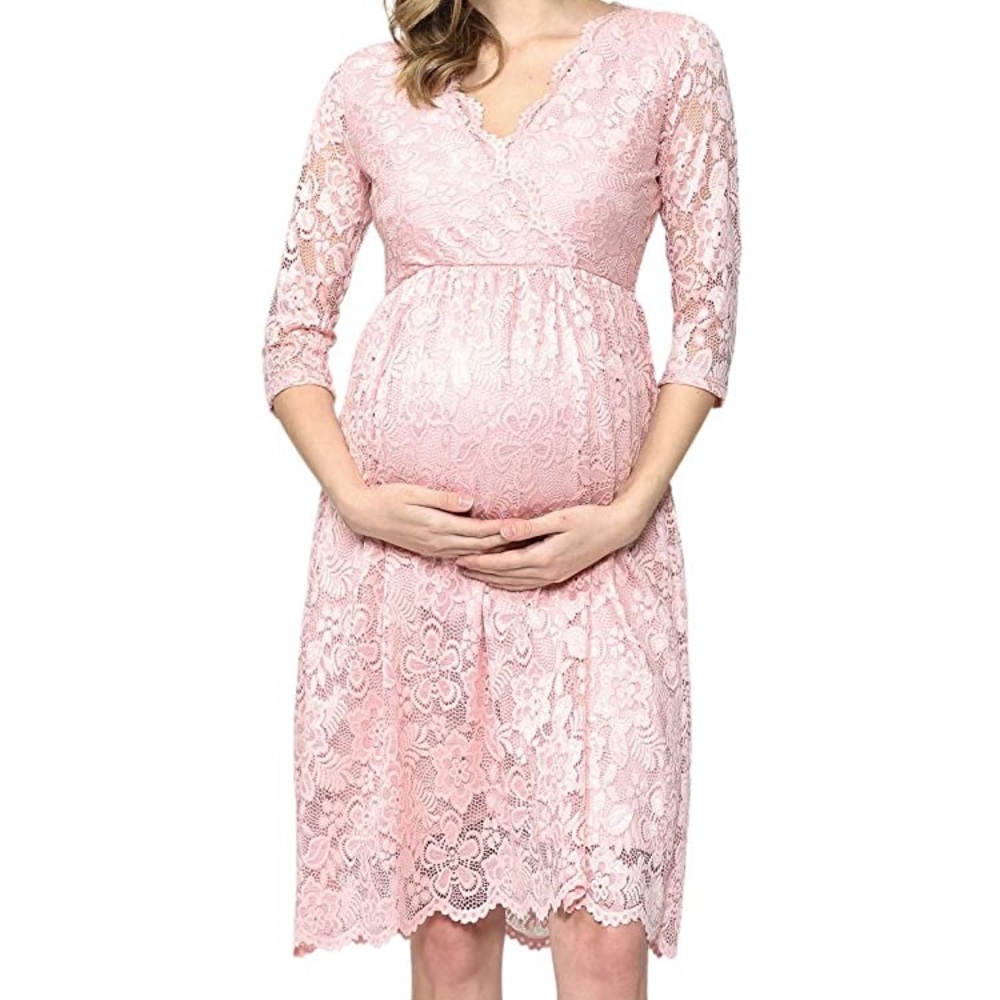 Light pink lace faux wrap maternity dress size M